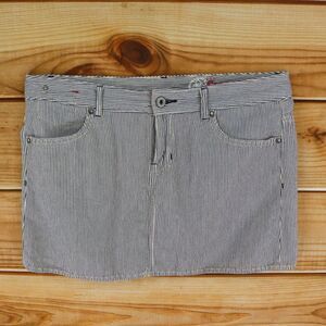 Limited Edition Mini Skirt Womens Size 12 Blue Beige Striped 100% Cotton Pockets